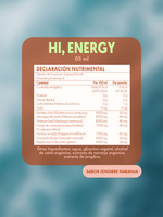Etiqueta con la declaración nutrimental del HI, ENERGY de 05 ml, spray con adaptógenos, y sus valores por porción.