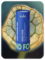 Un Tubo de MIND FOOD que es un Spray con adaptógenos sobre una imagen de fondo de la estructura de una hoja.